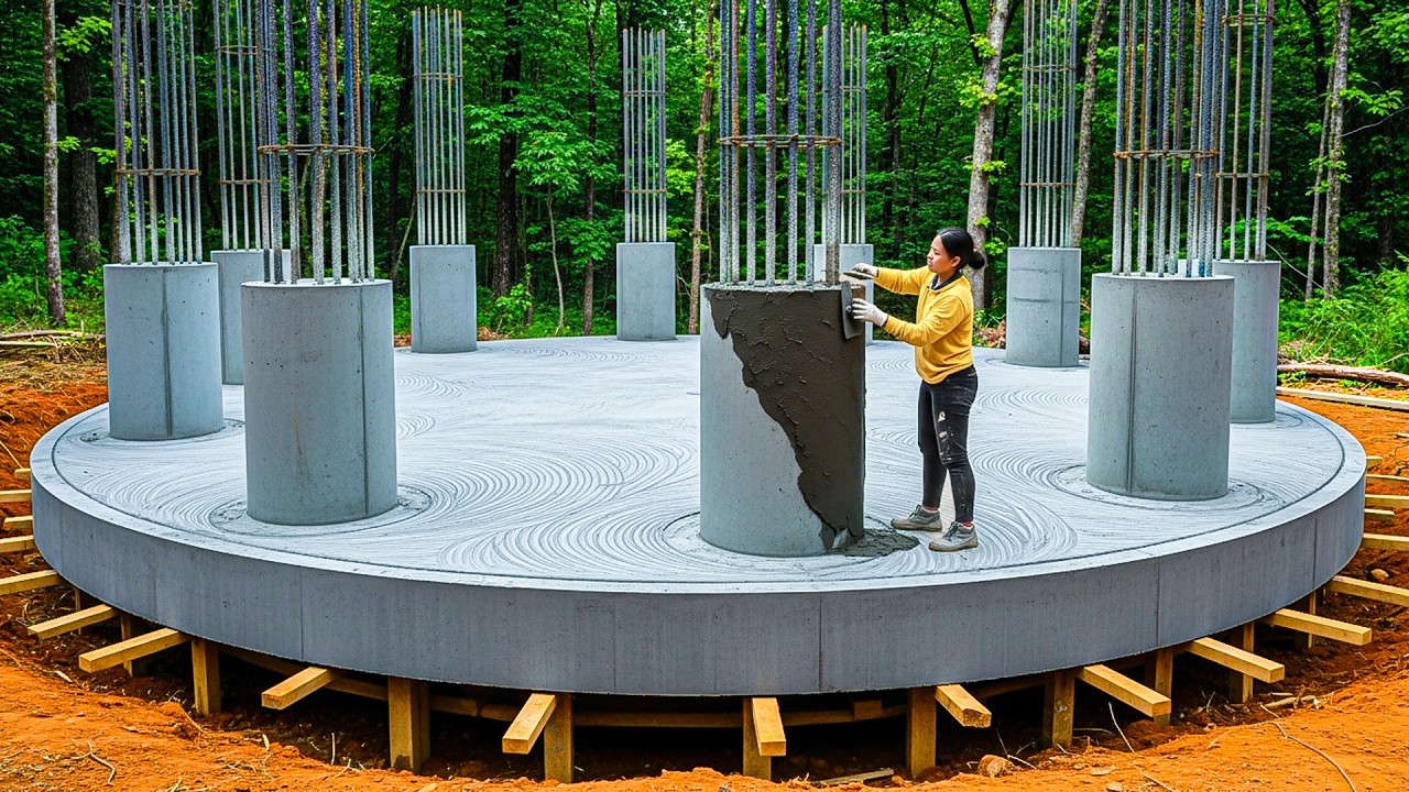 Talented Girl - Builds Strong Concrete Pillars for Her Dream Round Forest Kitchen