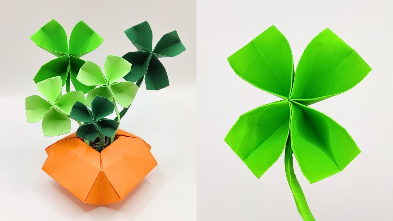 Origami CLOVER with VASE 🍀🏺How to make a paper clovers