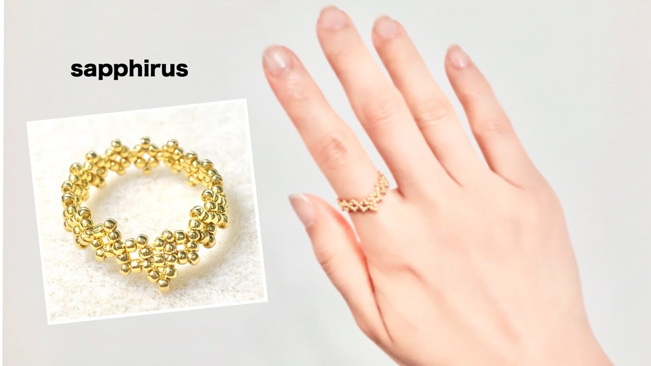 【ビーズステッチ】指を細く見せたい方におすすめ☆V字リングの作り方 ビーズリング How to make a V-shaped ring using 15/0 seed beads.
