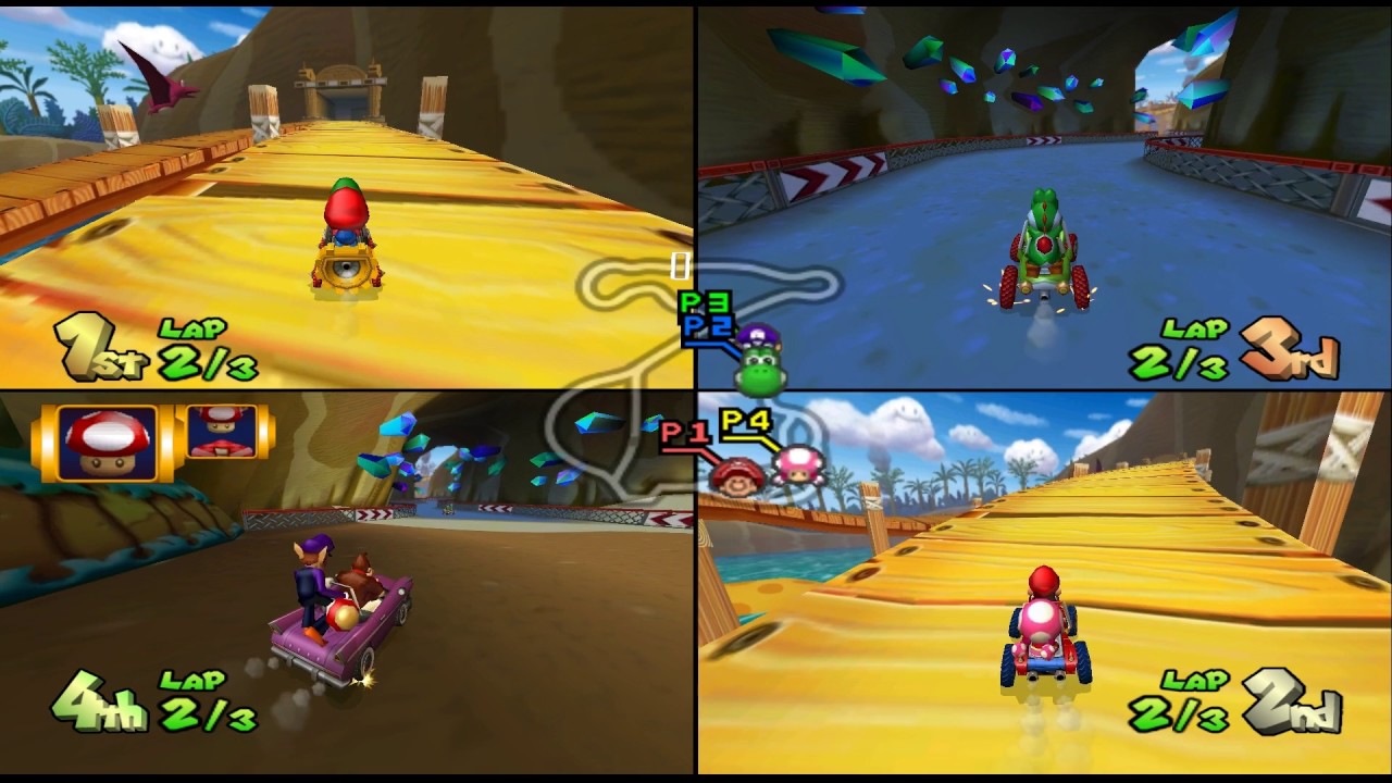 Mario Kart Double Dash!!: Dino Dino Jungle 4 player Netplay race 60fps