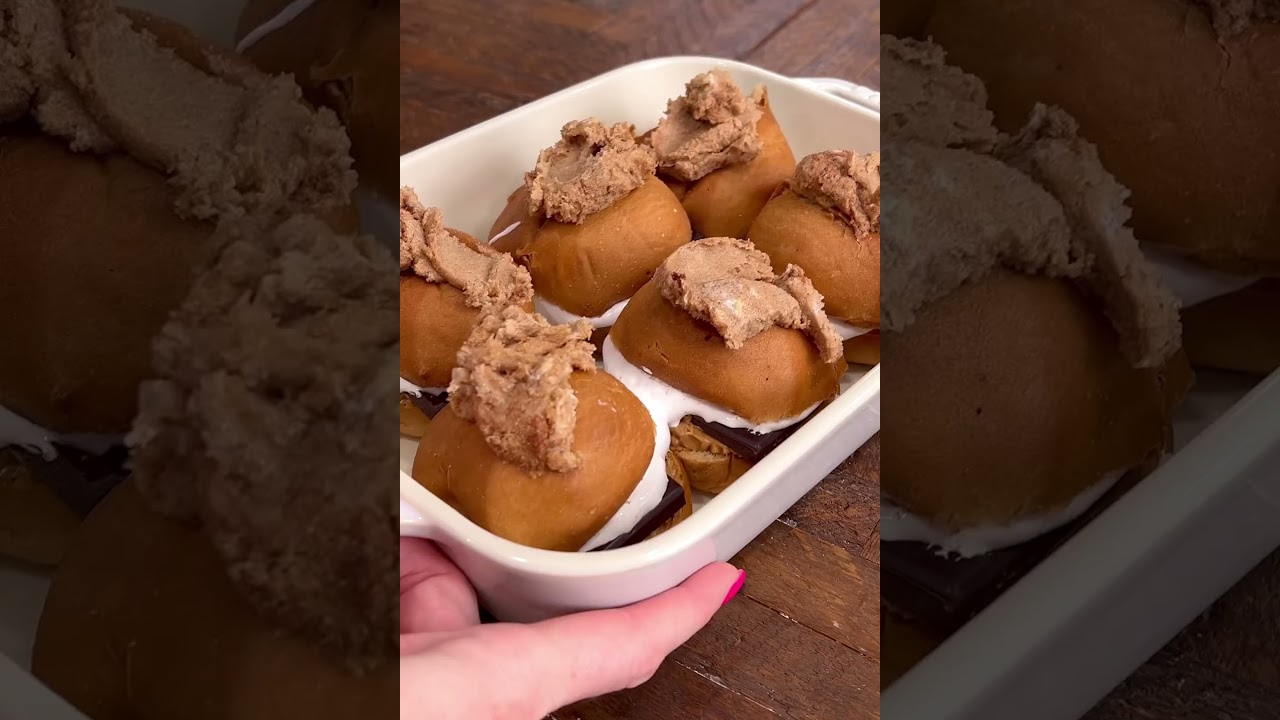 Would you eat this? S&rsquo;mores Cinnamon Roll Sliders with Peanut Butter #shorts