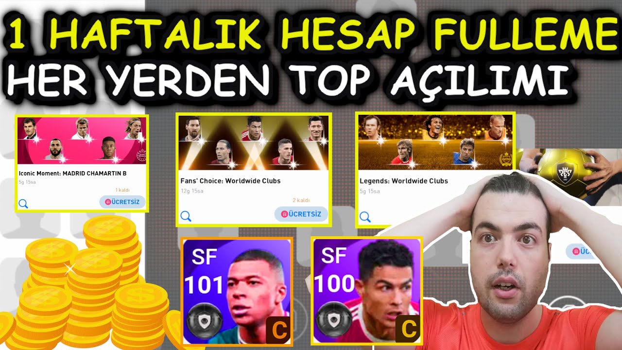 1 HAFTALIK HESABI FULLEME ! HER YERDEN TOP AÇARAK NE KADAR GÜÇLENİR 6 (Pes 2021 Mobile)