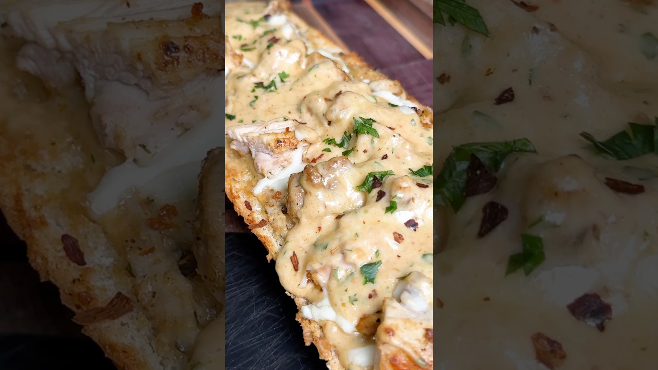 Chicken Alfredo garlic bread #garlicbread #chickenalfredo