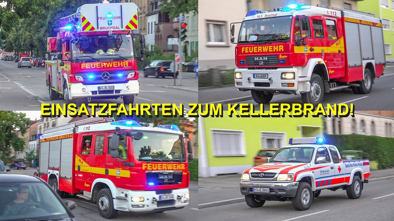 Einsatzfahrten zum Kellerbrand [Löschzug Freiwillige Feuerwehr Bruchsal & Pickup DRK OV Bruchsal]
