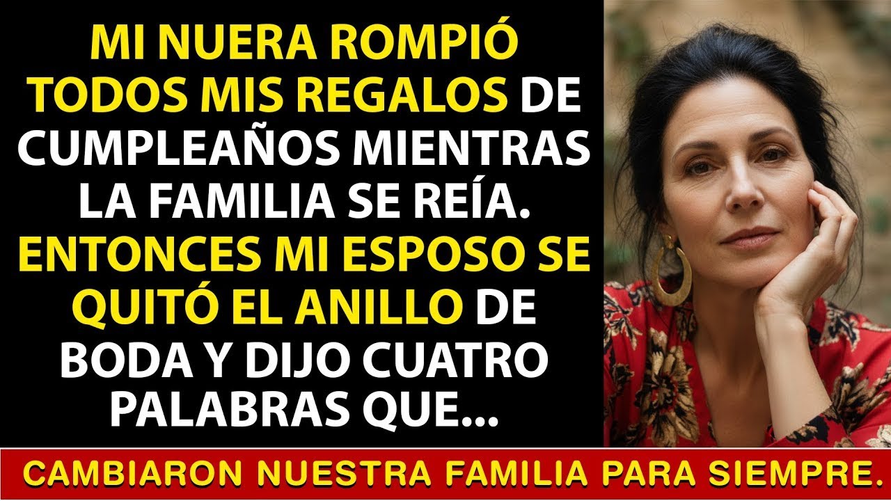 Mi nuera destrozó mis regalos y todos se burlaron… hasta que mi esposo se quitó el anillo y dijo