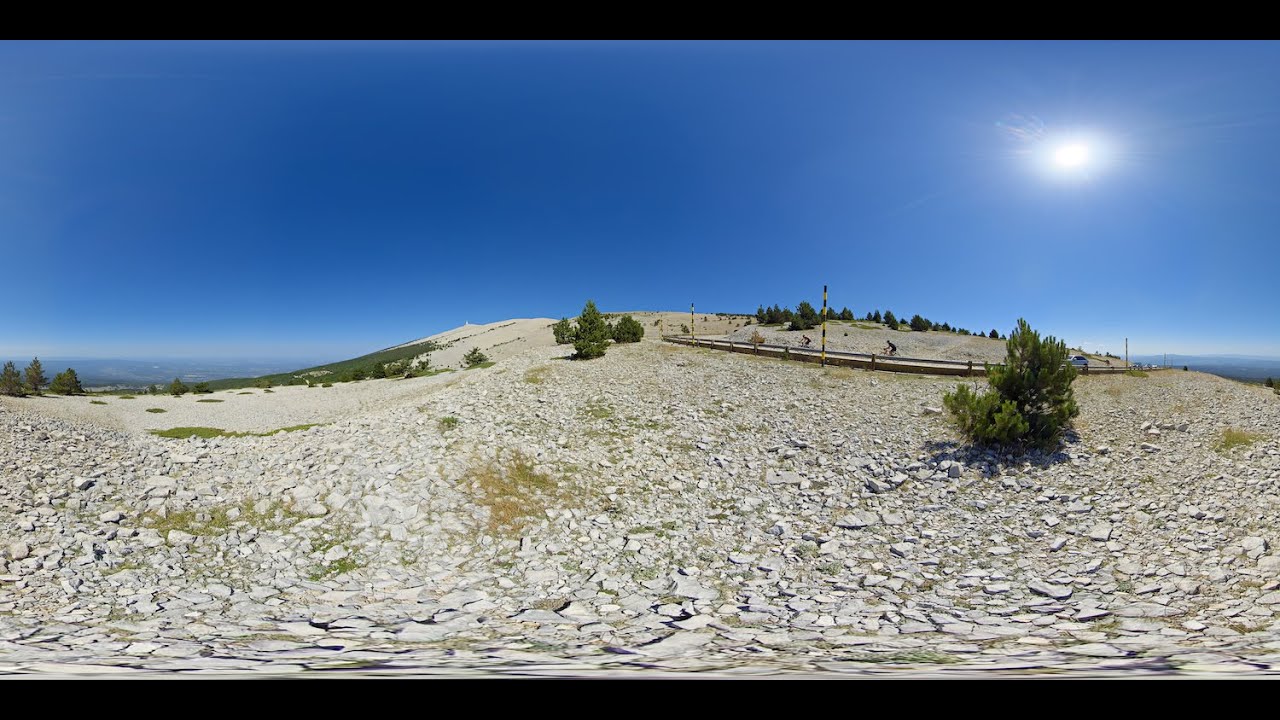 360° STOCK VIDEO 4K | Barren Landscape Of Mont Ventoux Mountain With Cyclists On Road | Atmosphaeres