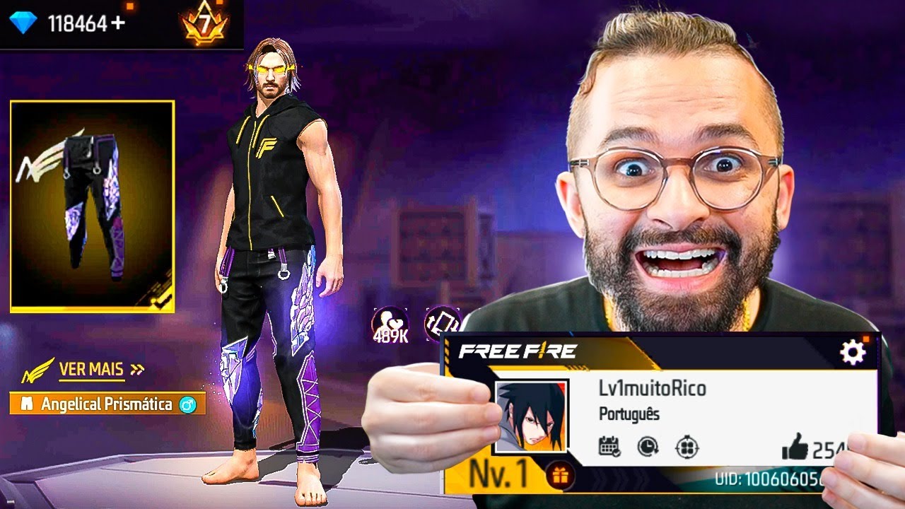 6 MESES DEPOIS ENTREI NA CONTA NÍVEL 1 MAIS RICA DO FREE FIRE… CALÇA ANGELICAL ROXA 😱💜