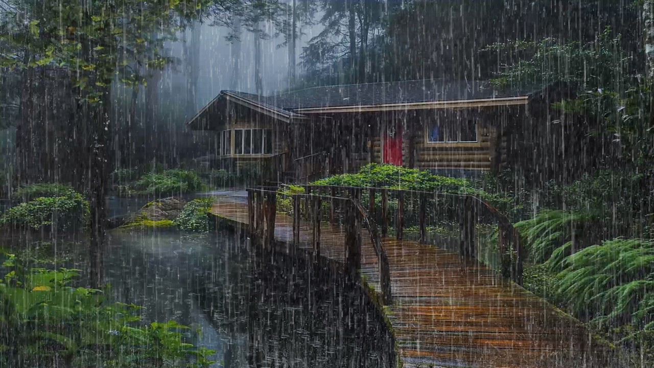 Duerma instantáneamente en 3 Minutos con Sonido de Lluvia Fuertes en el Techo en Bosque Pintoresco