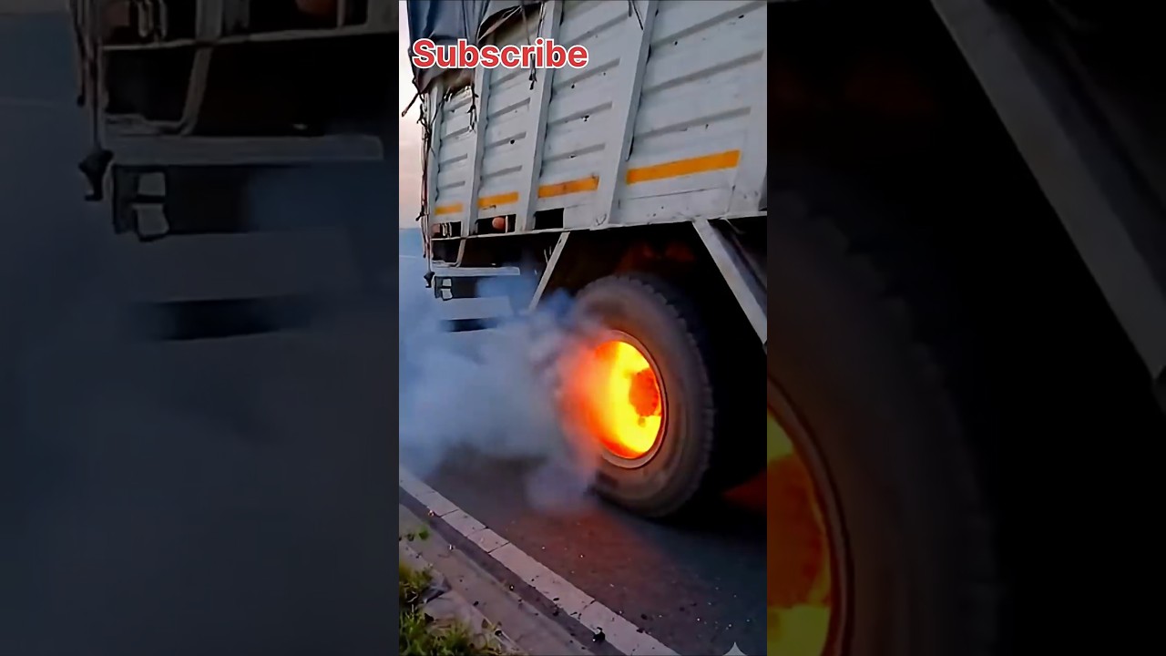 Moving Truck Tyre Fire Blast! 😱🔥 #Shorts #TheHighwayBoss #TyreBurst #viral