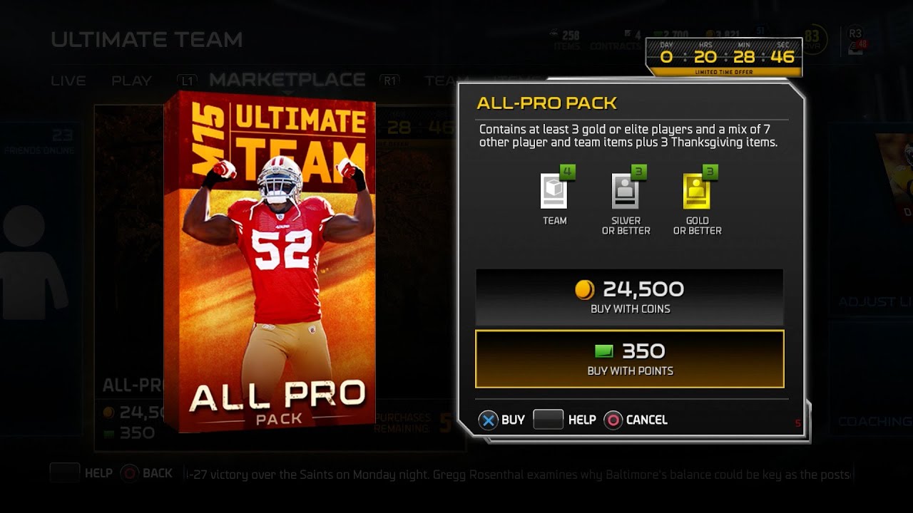 Madden 15 PS4 Ultimate Team Mode Gameplay - All Pro Thanksgiving Pack Opening!! (60 FPS)