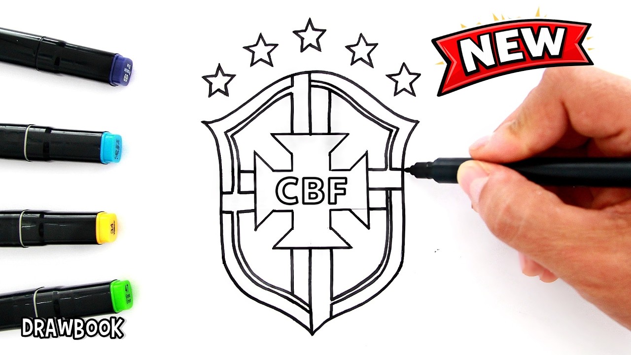 How to Draw the NEW BRAZIL Football Logo ⭐⭐⭐⭐⭐ 🇧🇷 | WORLD CUP 2026 CBF Crest Tutorial