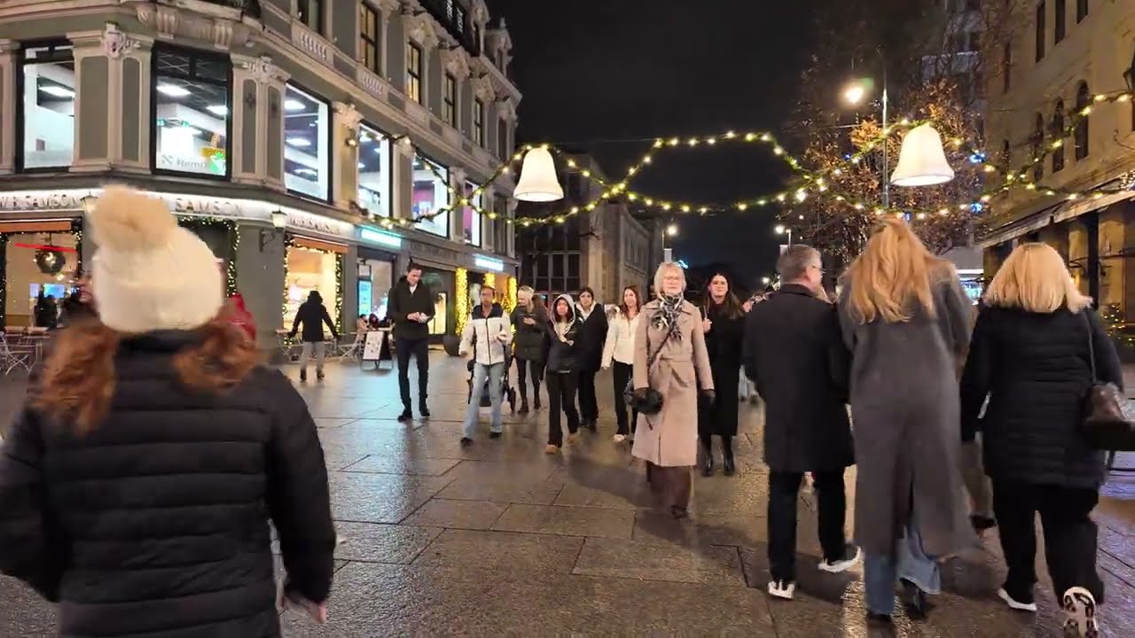 City Centre Oslo at Night ❄️ 4K Walk