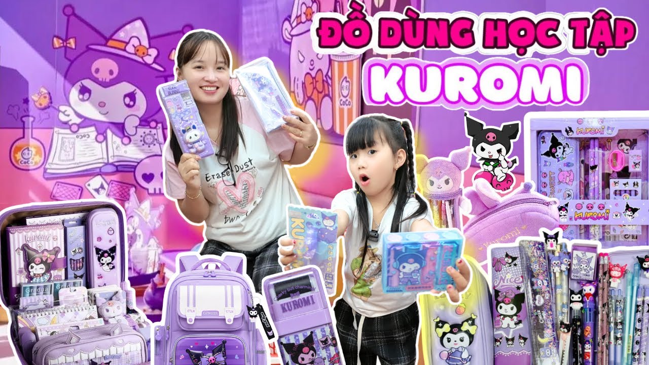 Thử Thách Mua Tất Cả Đồ Dùng Học Tập Có Hình Kuromi Trong Nhà Sách Cùng Em MiMi Và Mẹ Huế