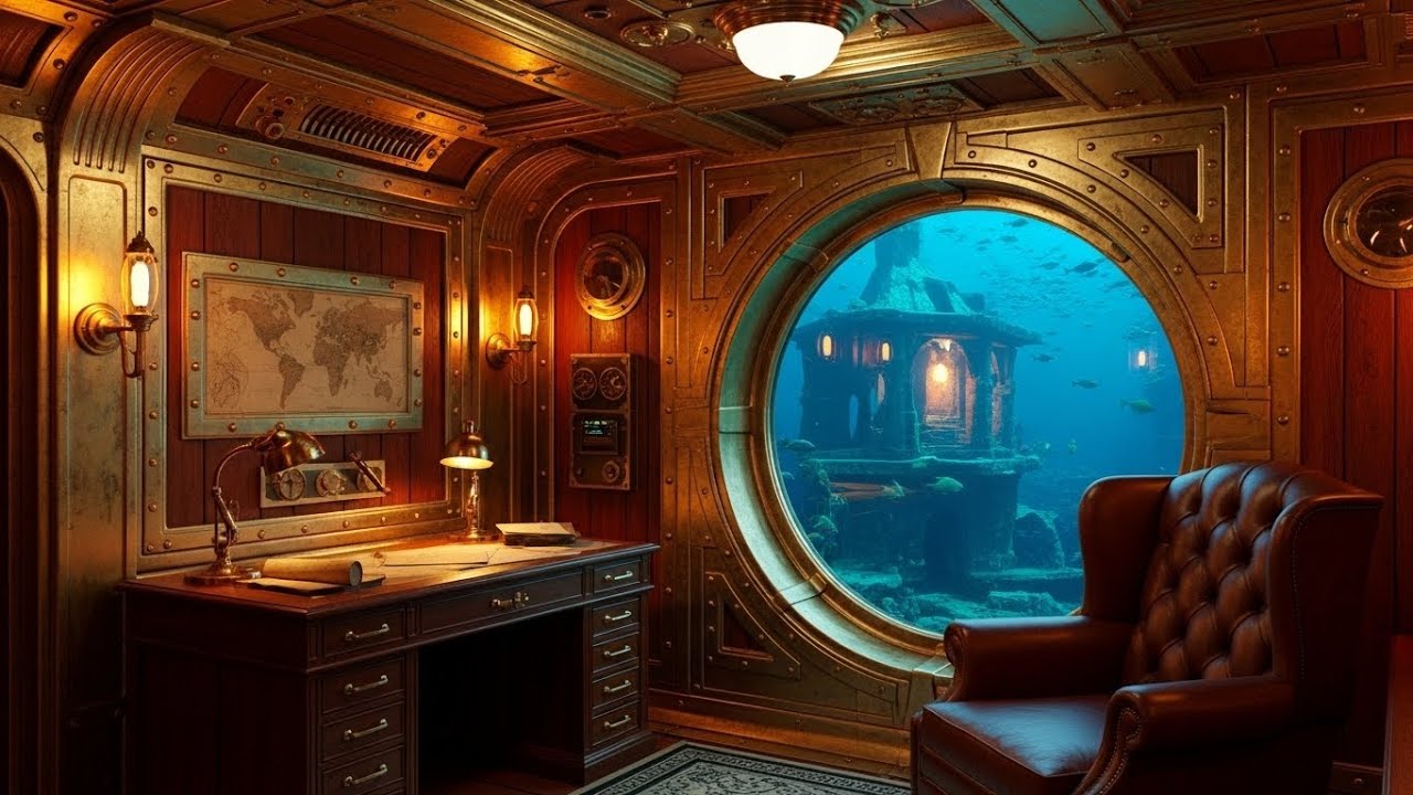Steampunk Submarine Cabin Ambience | Deep Sea Journey to Ancient Ruins - 睡眠・作業用BGM 深海の潜水艇