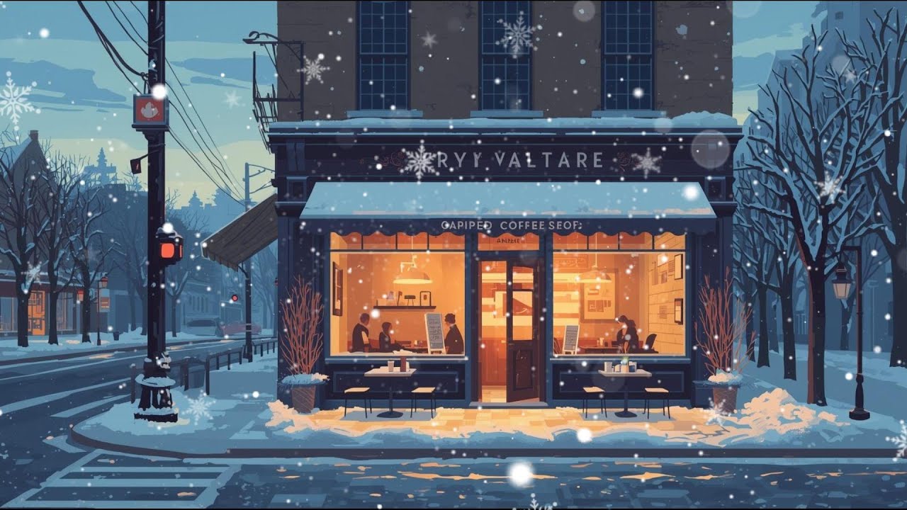 Winter Lofi Coffee Shop Vibes ❄️ Cozy Beats for Study, Work & Relax Snowy City Intersection Ambience
