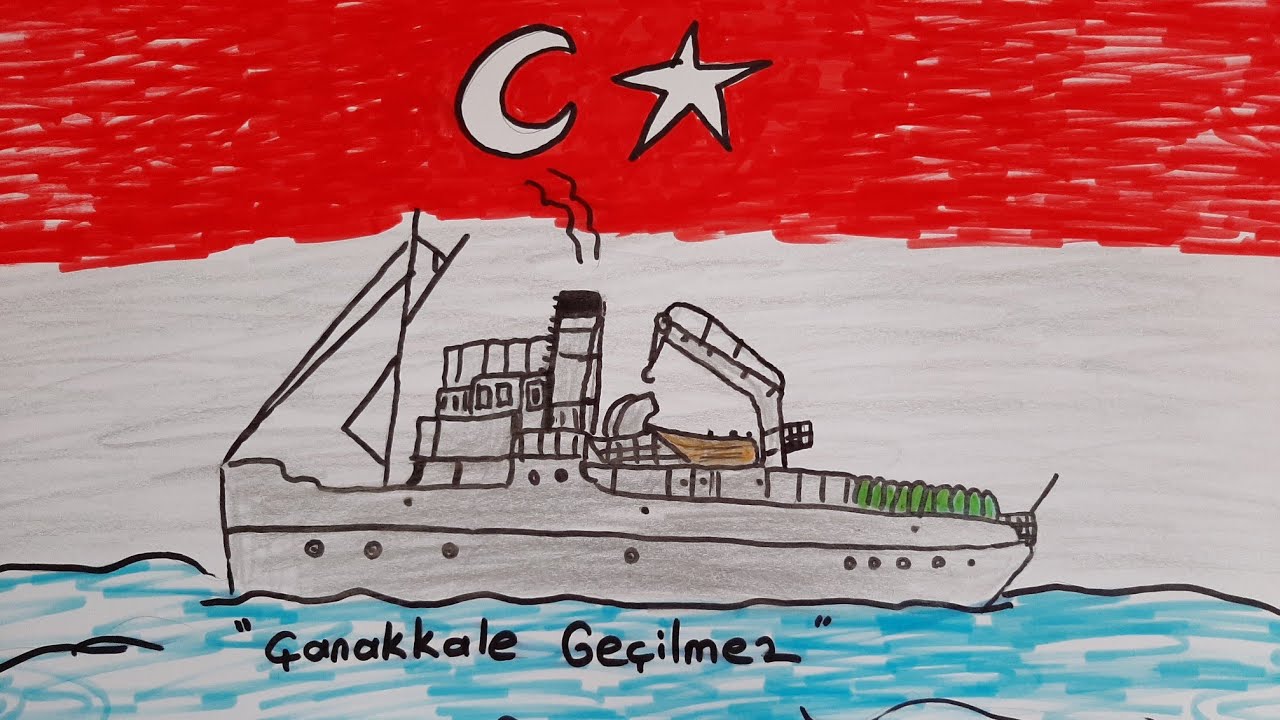 18 Mart Çanakkale Zaferi Resmi Çizimi-Nusret Mayın Gemisi-1