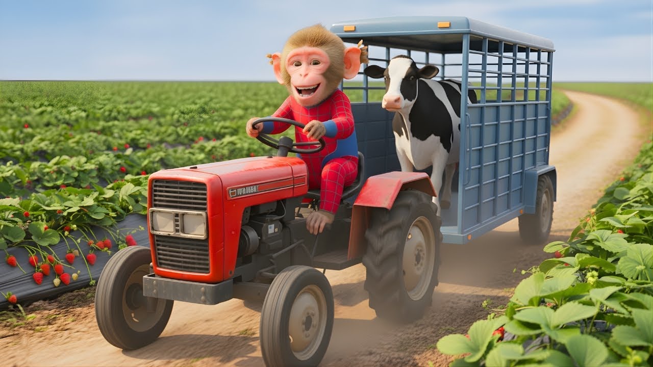 🐒🚜nana-monkey-strawberry-flood-cow-rescue-farm-story🧠🐒