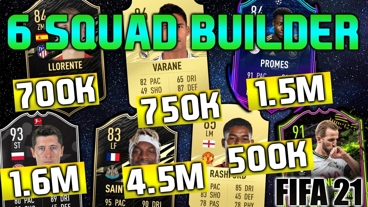 FIFA 21 SQUAD BUILDER 500K 700K 750K 1.5M 1.6M 4.5M HYBRID SQUAD BUILDER FUT CHAMPIONS TEAM