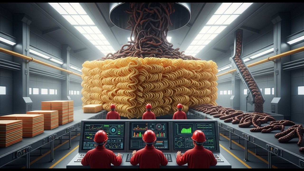 Inside the Mealworm Factory | From Millions of Worms to Instant Noodles (Full Process)