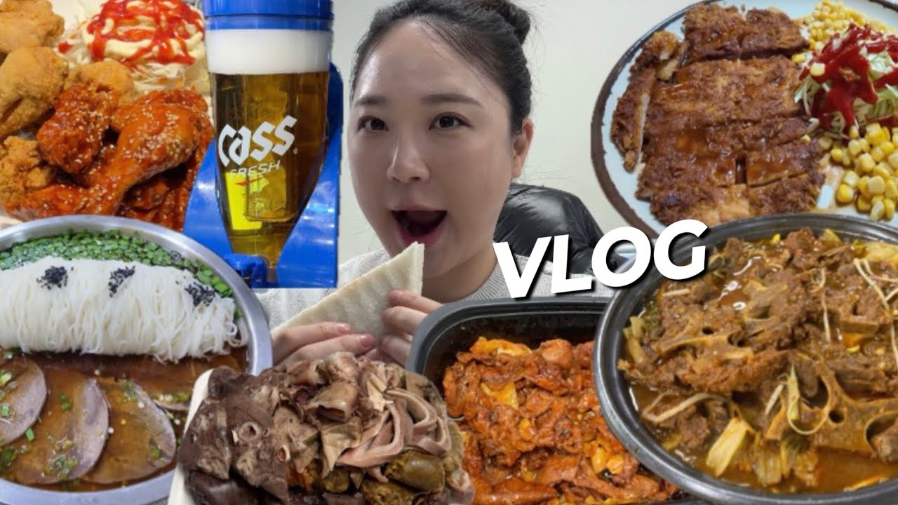 [먹방브이로그] 맥주가 물이라면 2L씩 마실 수 있는데 (매운뼈찜,돈까스,냉삼,제육볶음,모둠순대,파스타,치킨,햄버거,애슐리퀸즈)