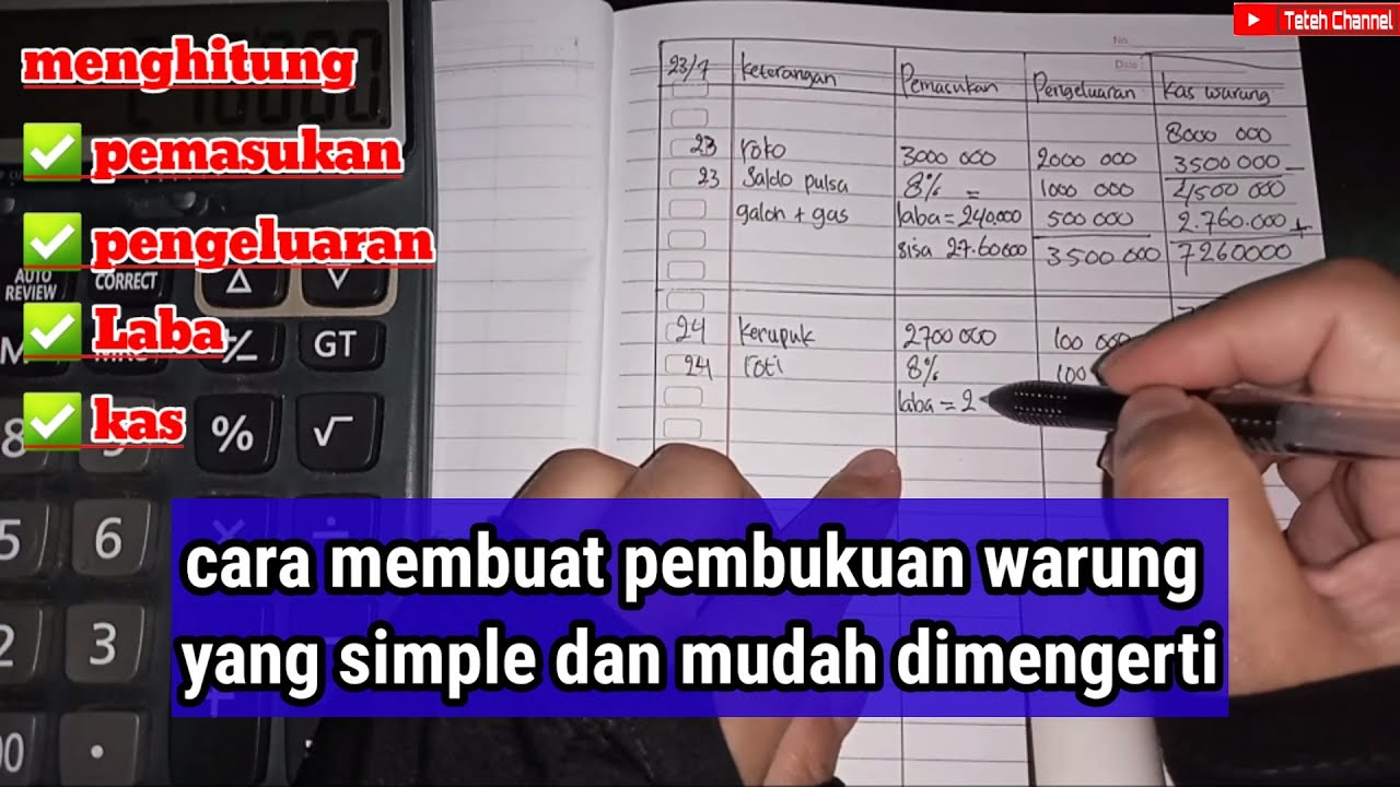 Contoh Pembukuan warung atau Buku Kas  warung yang simpel dan mudah di pahami