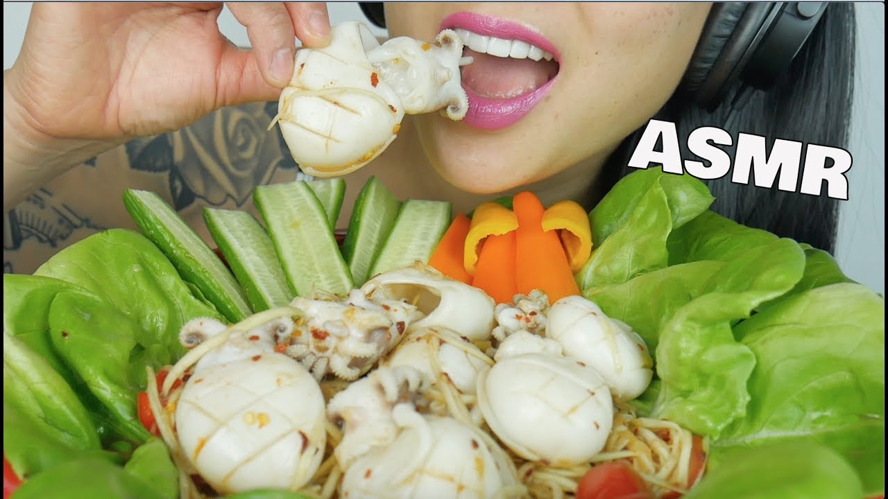 ASMR SPICY PAPAYA SALAD + CUTTLE FISH (EXTREME CRUNCHY EATING SOUNDS) NO TALKING | SAS-ASMR
