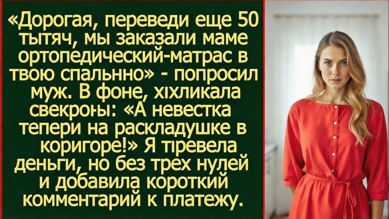 Дорогая, переведи еще 50 тысяч, мы заказали маме ортопедический матрас в твою спальню! Попросил муж.
