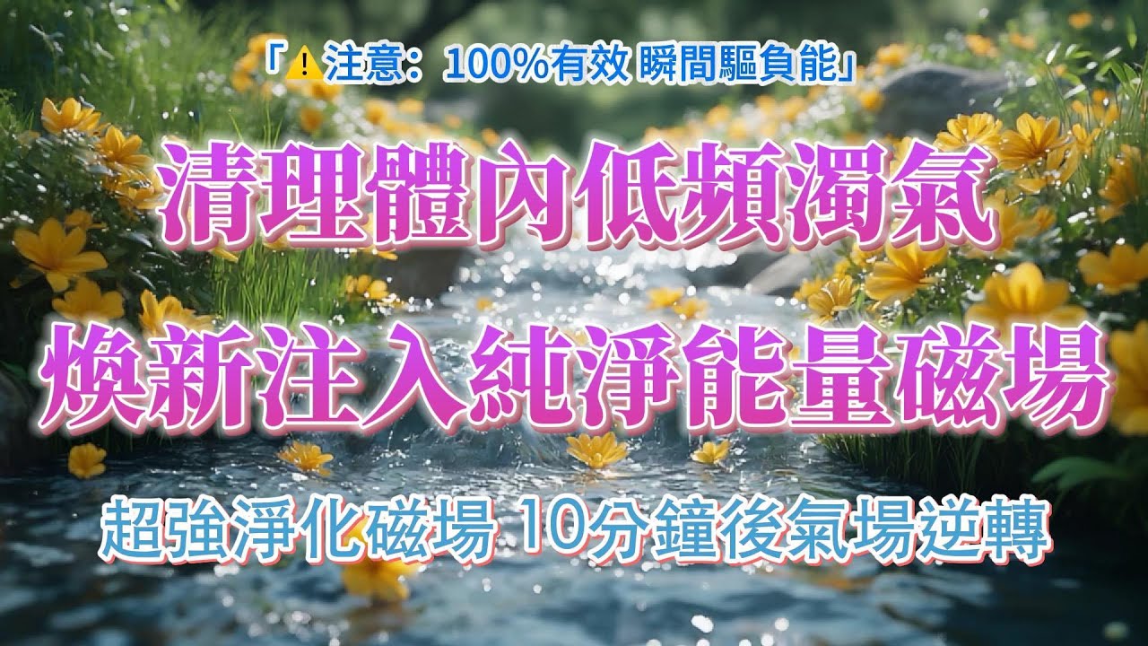 靈氣淨化音樂🌼【100%有效 瞬間提升能量 】清理體內低頻濁氣 煥新注入純淨能量磁場，吸引美好事物自動靠近 🌼吸引力法則，能量音樂，宇宙法則，睡眠陪伴，淨化磁場
