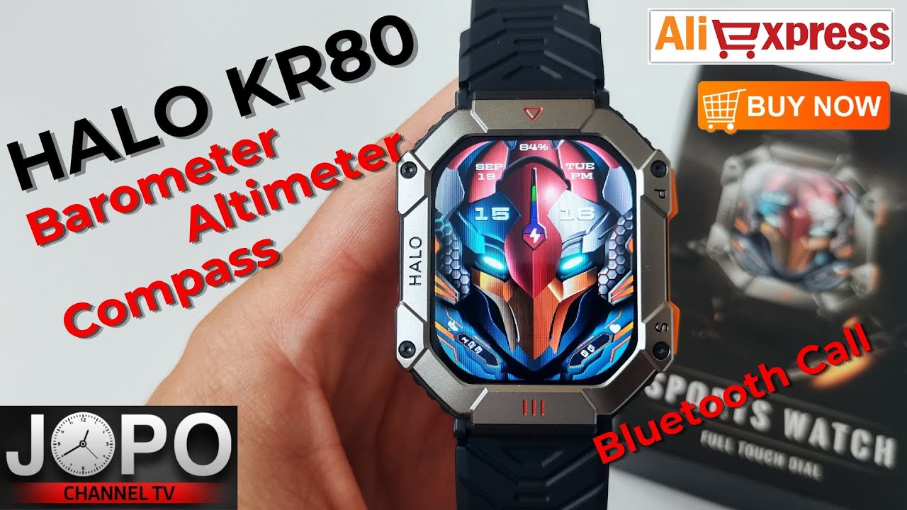 HALO KR80 Outdoor Smart Watch, Altimeter, Compass, Bluetooth Call│Smart Watch Review│Subtitles