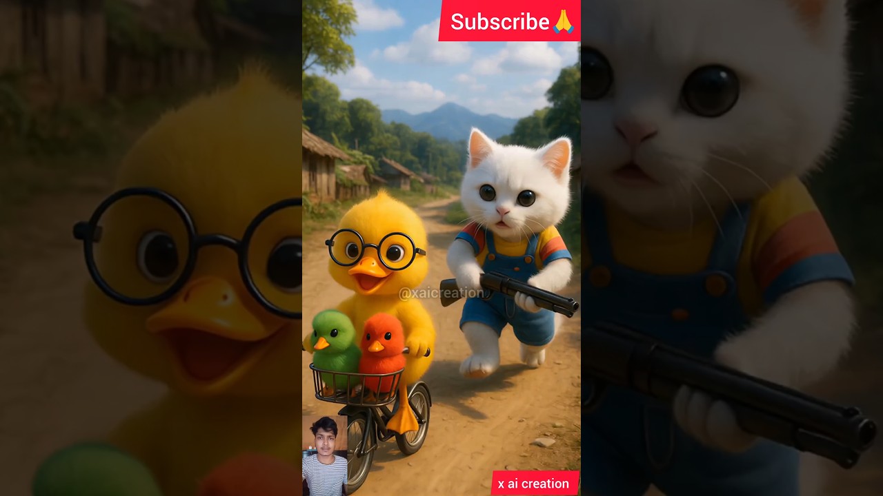 chota bacca 😁🐾 | The cat is chasing the demon duckling😼🦆🔥👿 | #ai #cat #duck #shortvideo #viralshorts