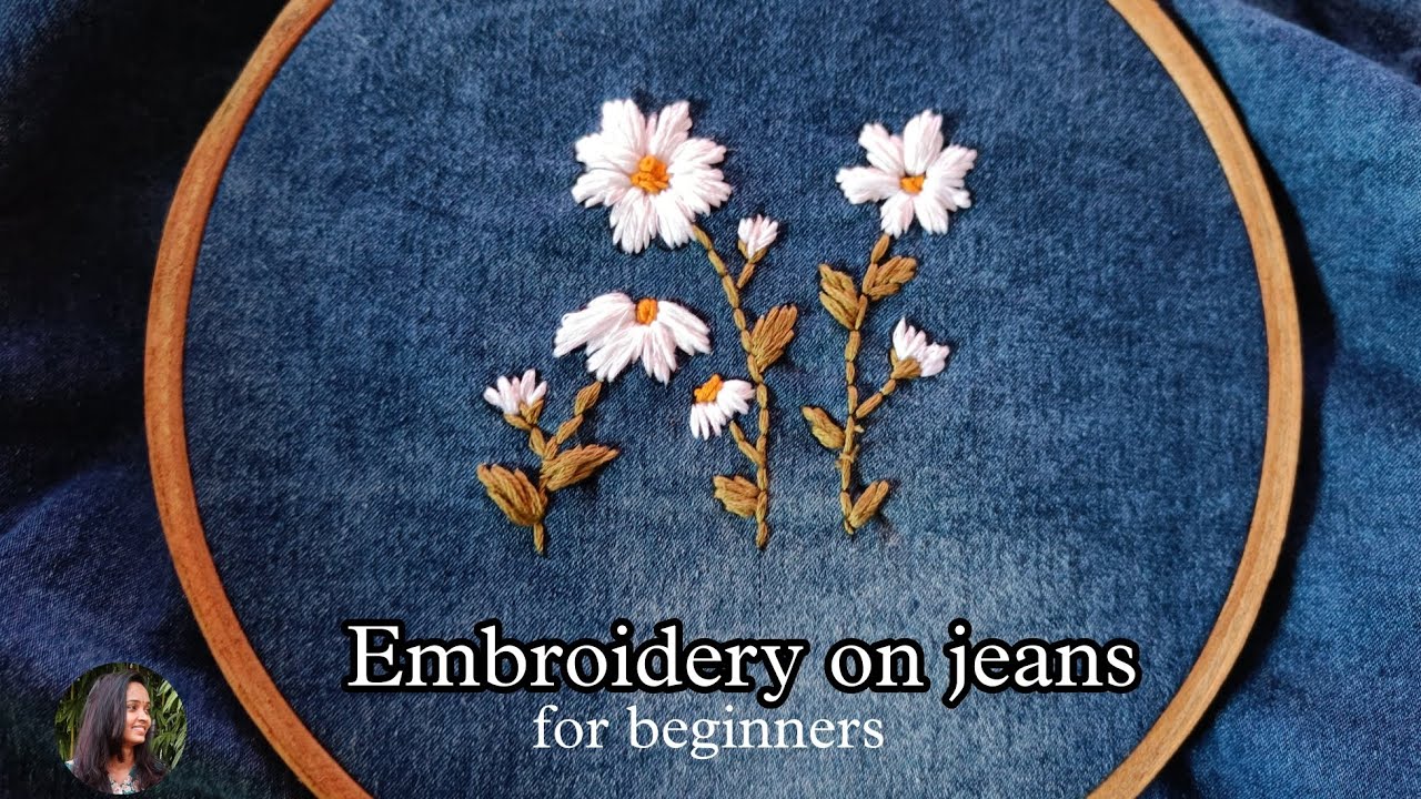 Simple flower embroidery on jeans|for beginners|jeans embroidery|easy embroidery|flowers|DIY