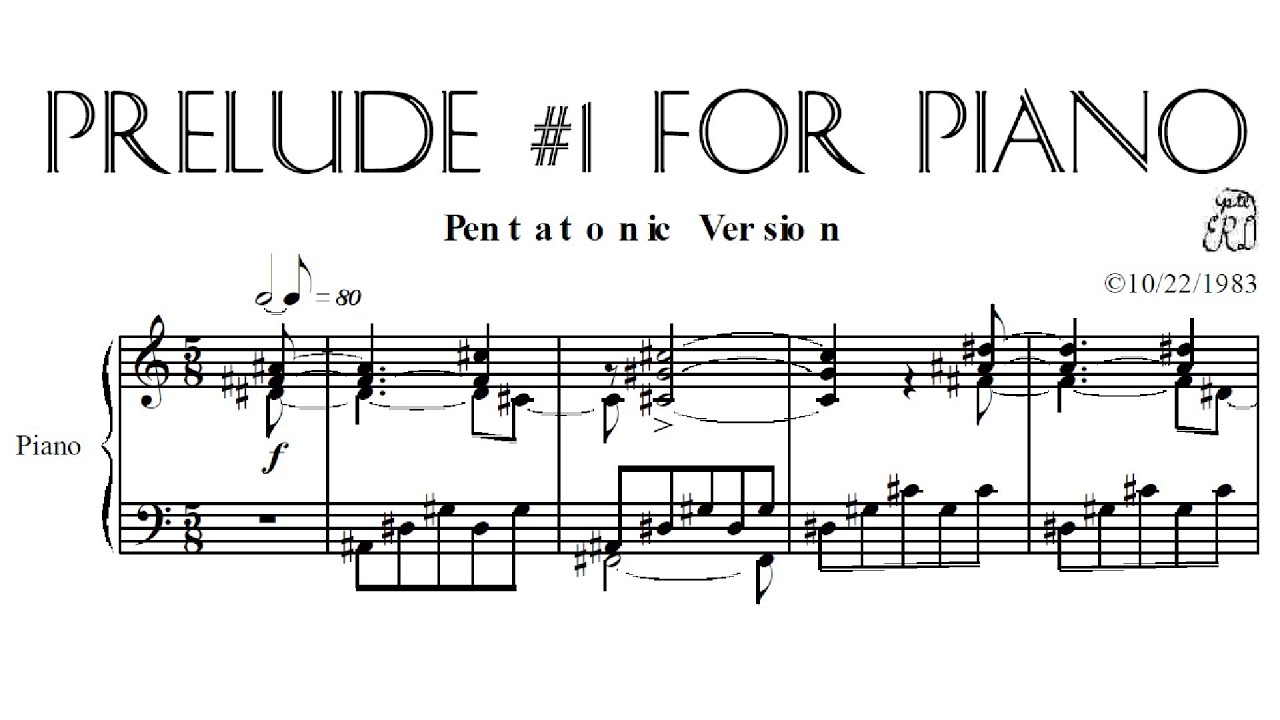 Prelude 1 - pentatonic version (5 Preludes - #1b of 5 with score)