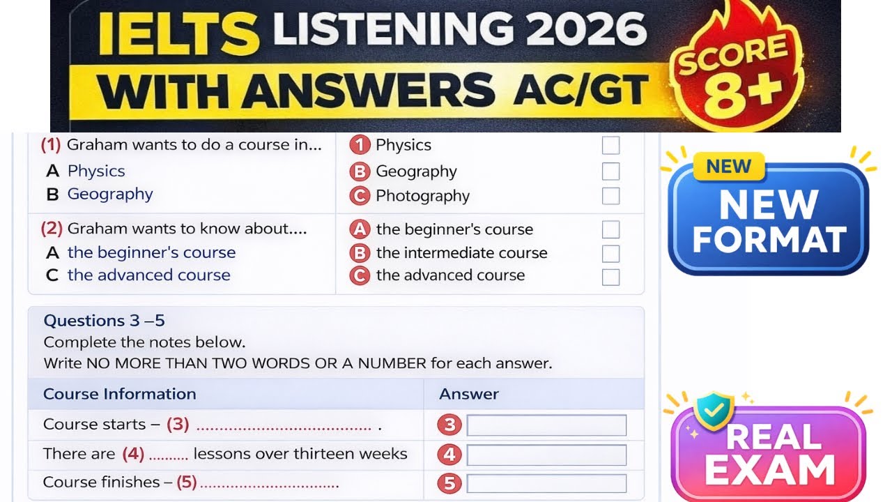 IELTS Listening Predictions March Test 2026 |With Answers |Graham wants to do course in | AC/GT 