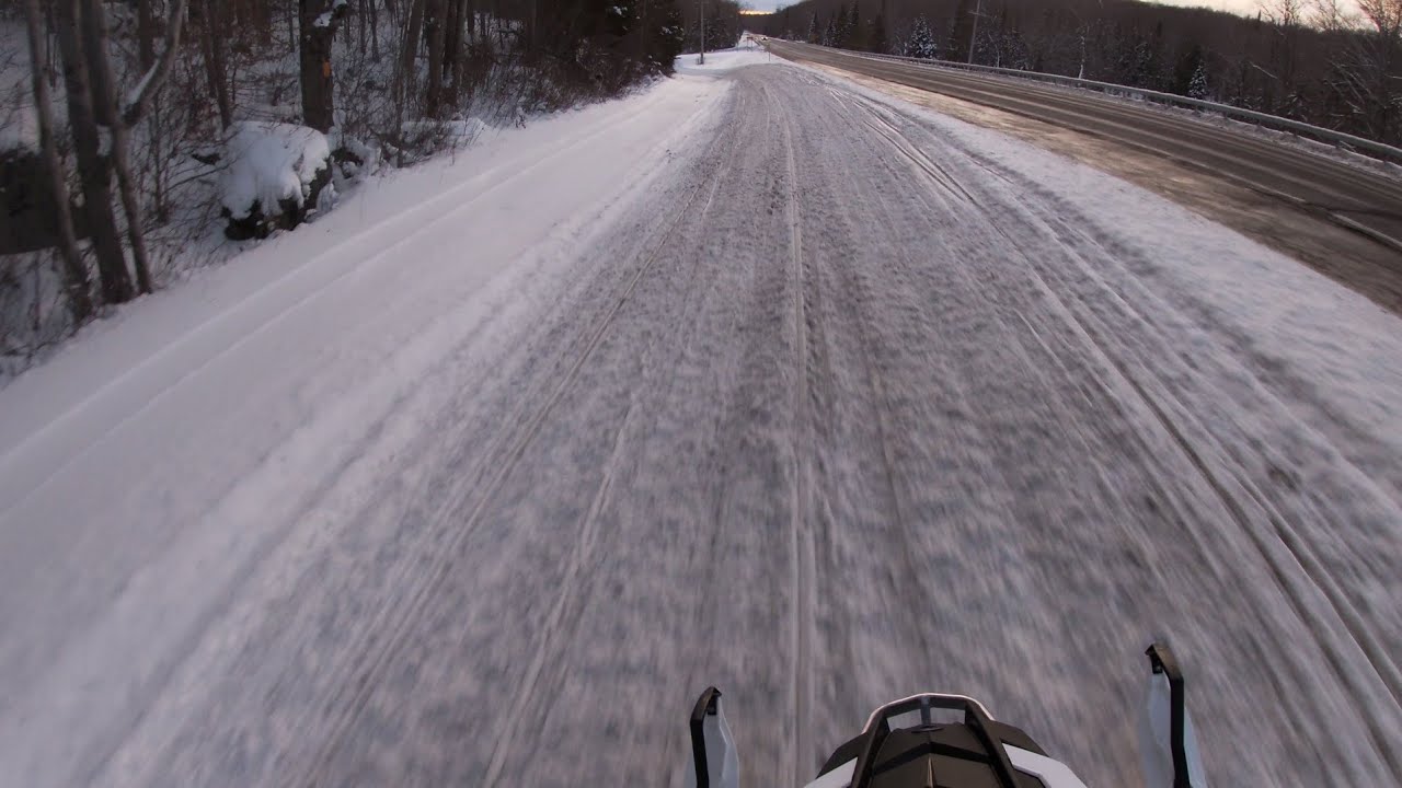 Old Forge NY Snowmobiling Trail Conditions 1/10/25. Trail 6 at dusk.