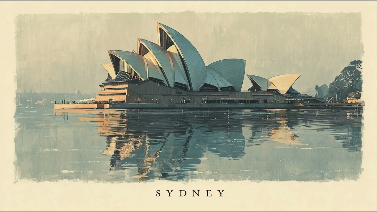 Sydney In Stillness Painting | The Opera House Reflected | Still Art Screen Saver | 4K
