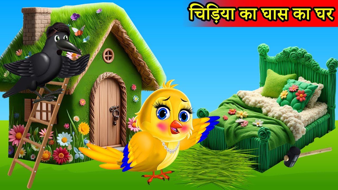 चिड़िया का हरी घास का घर | tuntuni achi cartoon | tony chidiya |hindi cartoon kahani |moral story