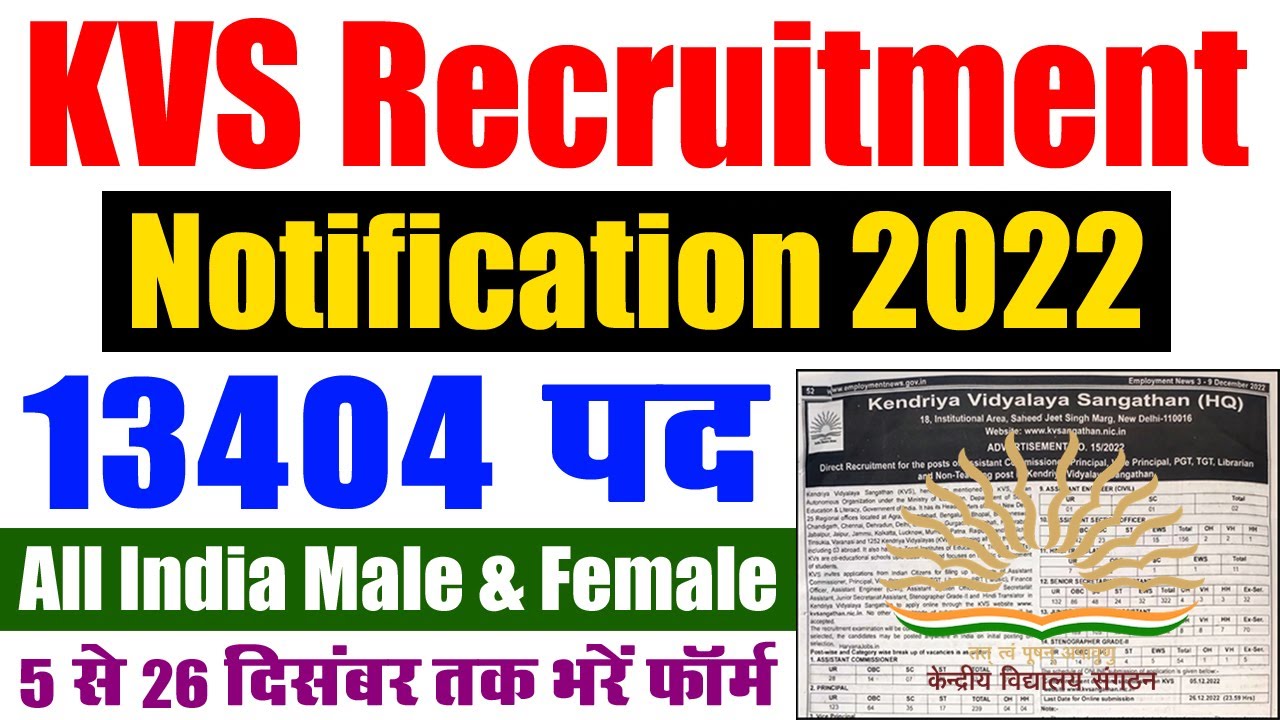 KVS Vacancy Online Form 2022 || KVS Recruitment 2022, PRT, TGT, PGT, Teacher, LDC, UDC