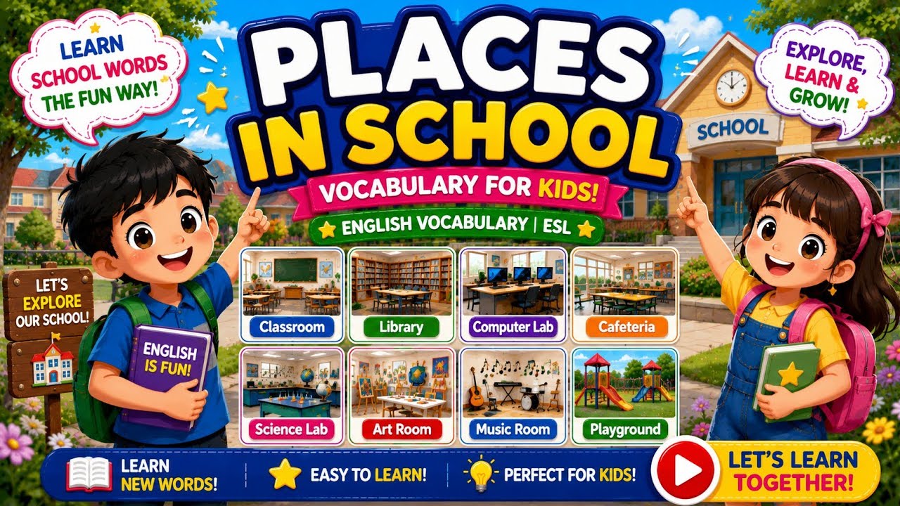Places in School|Vocabulary For Kids|English Vocabulary|ESL