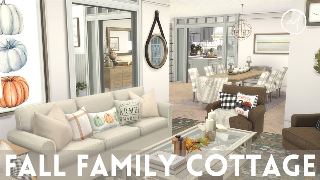FALL FAMILY COTTAGE with lots of pumpkin decor || Sims 4 || CC SPEED BUILD + CC List
