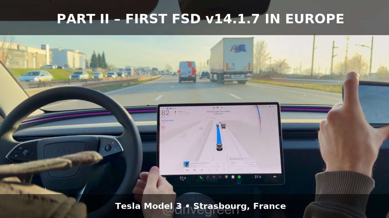 Part II &ndash; FSD v14.1.7 demo drive in Europe in a Tesla Model 3 in Strasbourg, France. 🇫🇷🚗
