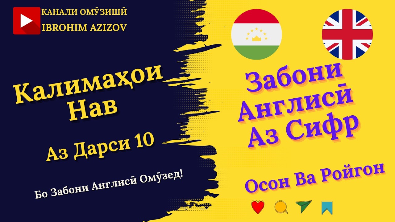 Забони Англисӣ Аз Сифр - Калимаҳои Нав Аз Дарси 10❤️😎  #shorts #ibrohim_azizzade #english #англиси