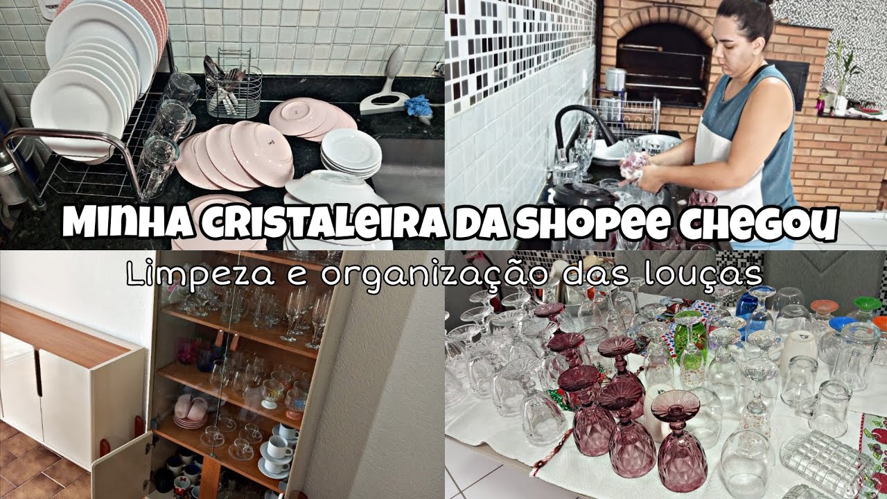 Comprei uma cristaleira da shopee | Organização do buffet e cristaleira | Lavando toda a louça ✨
