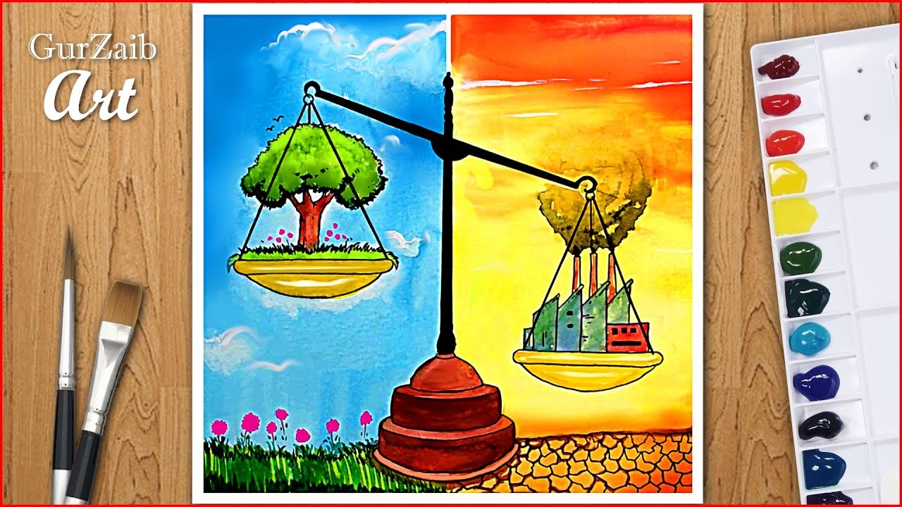 Save environment Stop pollution poster chart drawing for competition (very easy) step by step