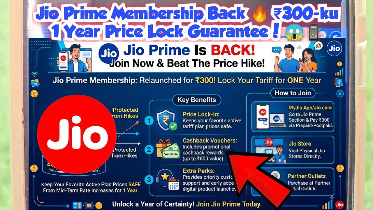 𝗝𝗶𝗼 𝗣𝗿𝗶𝗺𝗲 𝗠𝗲𝗺𝗯𝗲𝗿𝘀𝗵𝗶𝗽 𝗕𝗮𝗰𝗸 🔥 ₹𝟯𝟬𝟬-𝗸𝘂 𝟭 𝗬𝗲𝗮𝗿 𝗣𝗿𝗶𝗰𝗲 𝗟𝗼𝗰𝗸 𝗚𝘂𝗮𝗿𝗮𝗻𝘁𝗲𝗲! 😱📱