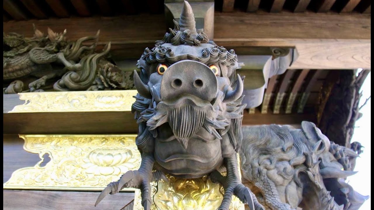 瑞獣　息　木鼻彫刻　息がこの世で通う間に、生死の解決こそが仏教の根本と教える　念仏宗無量寿寺総本山南門、奥の院唐門　念佛宗仏教美術の宝箱　The Buddhist Art of Nenbutsushu