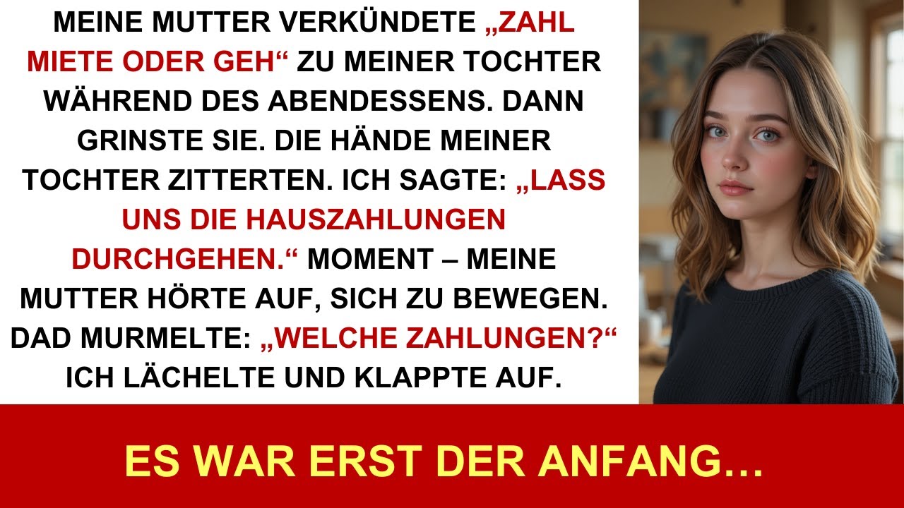Beim Familienessen sagte meine Mutter: „Zahl Miete oder raus!“ Dann kam die Wahrheit ans Licht.