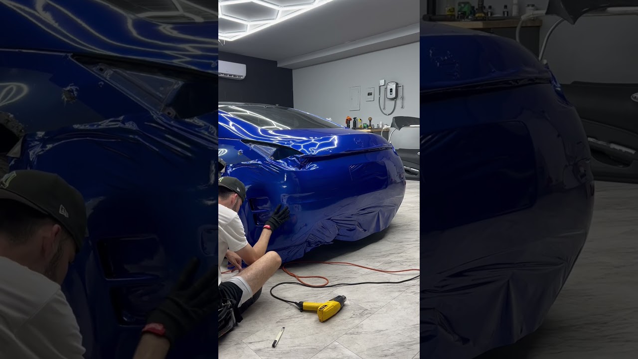 Wrapping a Widebody 350z Rear Bumper in 3M cosmic blue #carwrap #carwrapping #carwraps