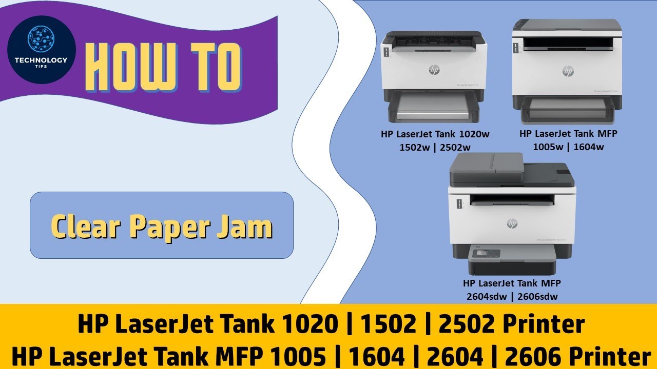 HP LaserJet Tank 1020w  1502w 2502w MFP 1005w 1604w 2602sdw 2604sdw 2606sdw How to clear a Paper Jam