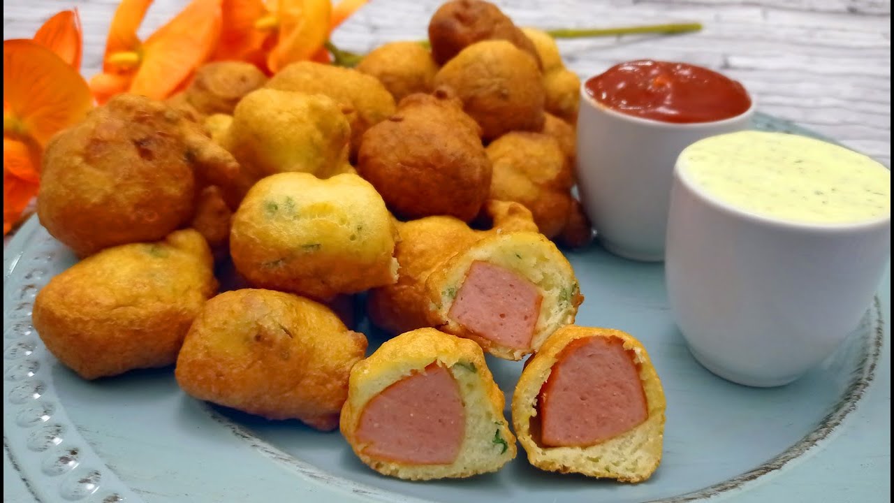 Bolinho de Chuva salgado com salsicha | Lanche rápido e fácil