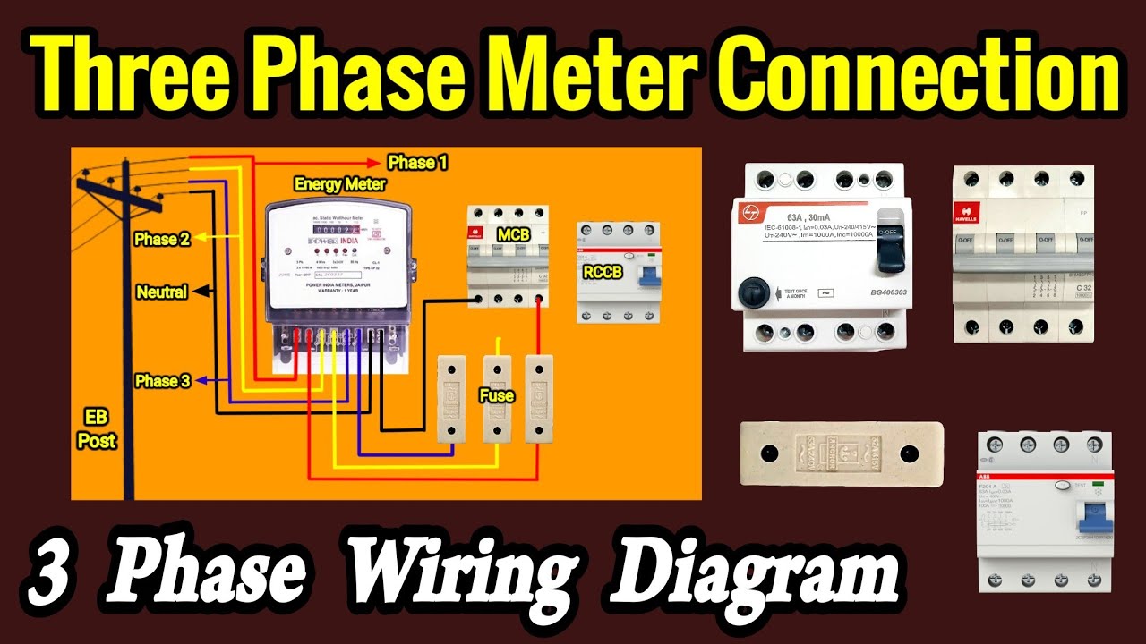 Three Phase Meter Connection | 3 Phase Meter Wiring Diagram | Main Switch Connection with MCB & RCCB